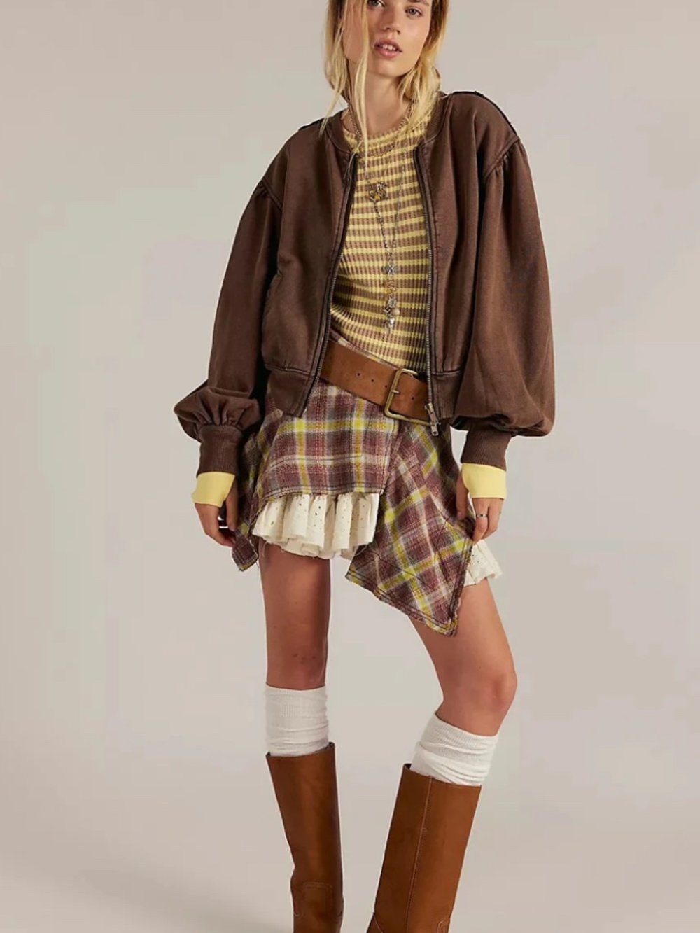 Free People Okayyy Sweatshirt Jacket Bomber in Brown, Size XS
